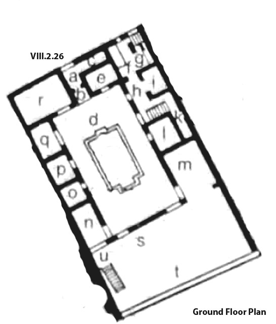 VIII.2.26 Pompeii. Casa del Cinghiale II or House of Vesbinus. Ground floor plan.
